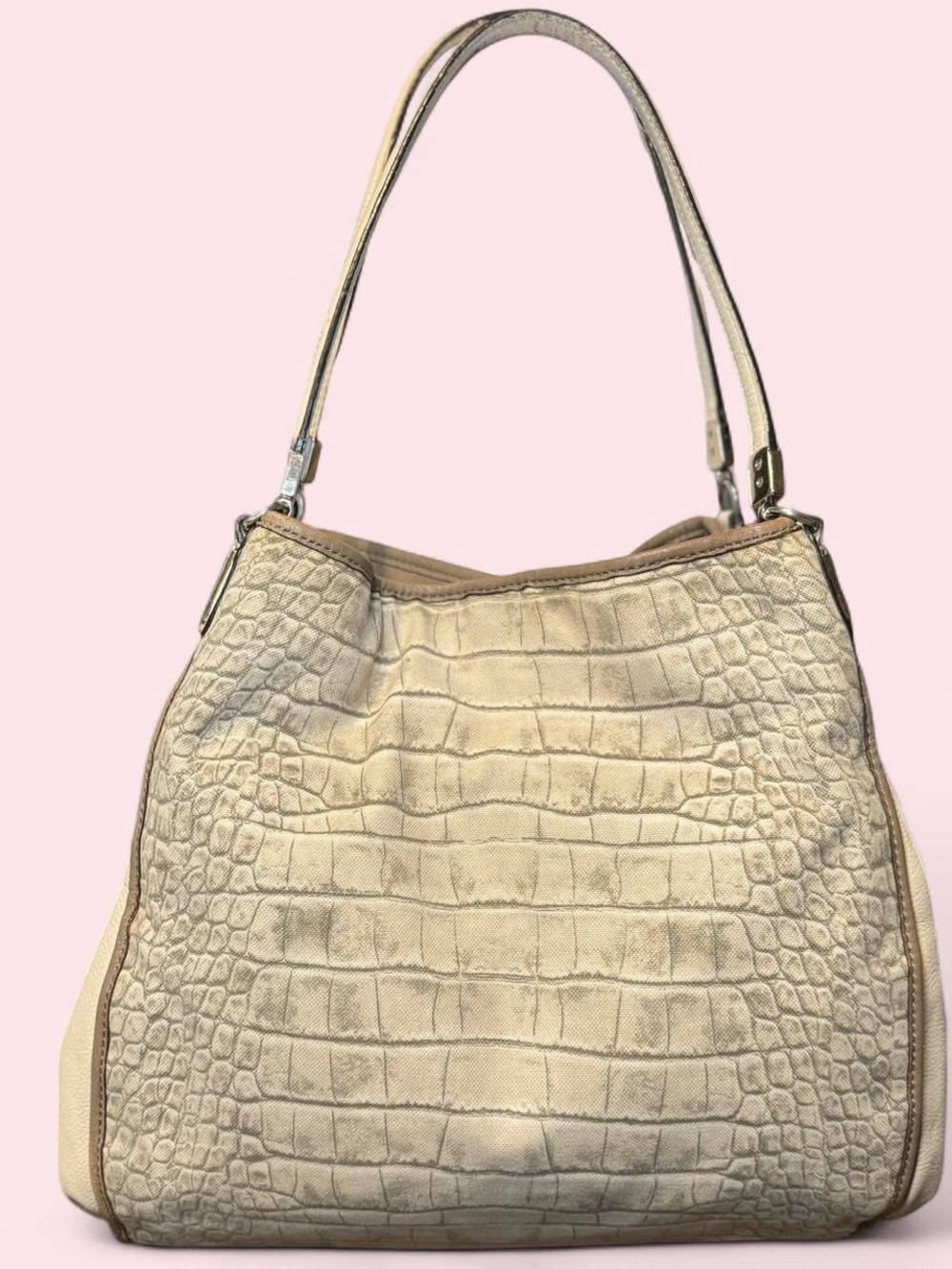 Cream Croc-Embossed Shoulder Bag - Women's Tote